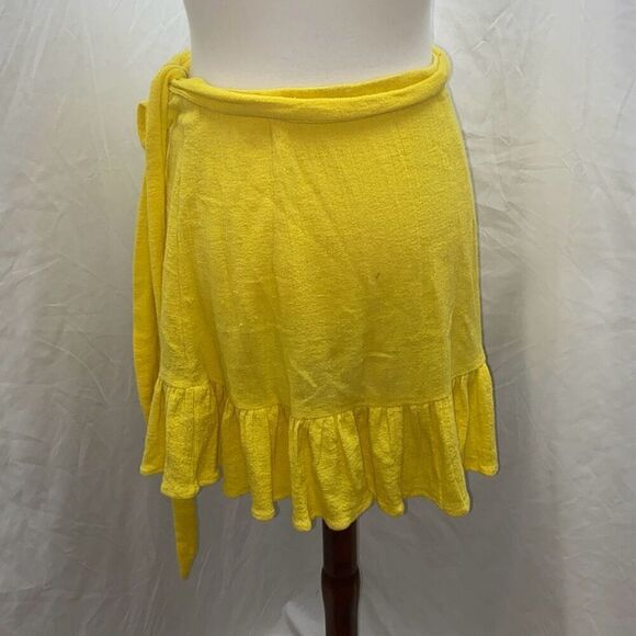 Zara bright lemon yellow wrap mini skirt ruffle hem XS - Picture 6 of 10